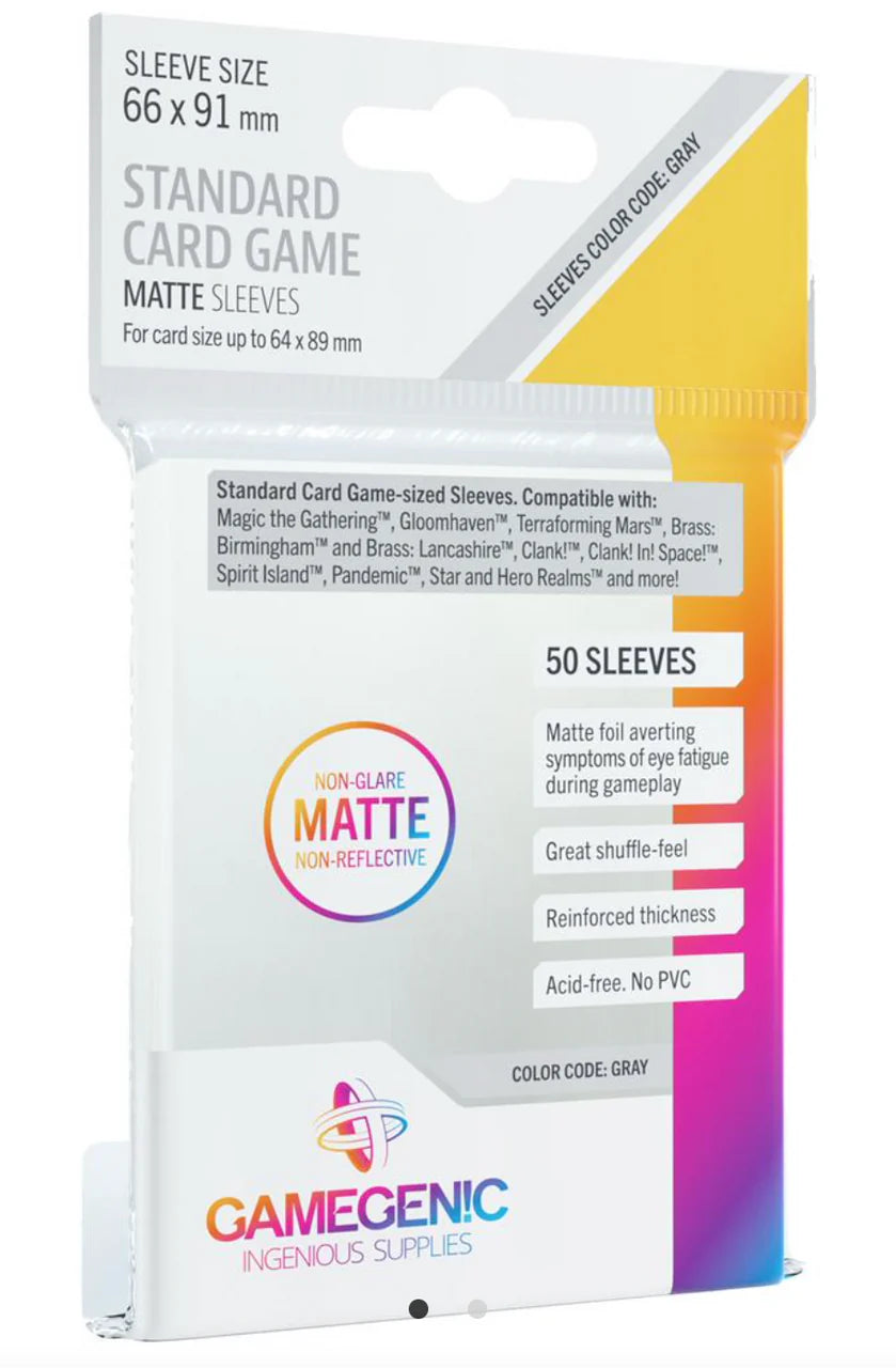 Pack of 50 Gamegenic Matte Clear Standard Card Game Sleeves, 66x91mm.