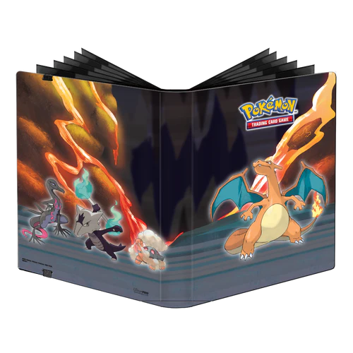 Pokémon Scorching Summit 9-pocket binder with Charizard battle scene on cover.