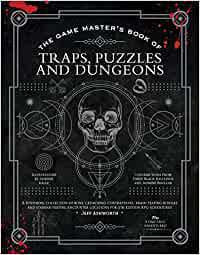 D&D 5E: Book of Traps, Puzzles, Dungeons for dungeon masters cover featuring a skull and geometric designs.