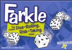 Farkle game box with dice and the text Dice-Rolling, Push-Your-Luck Game on the cover.