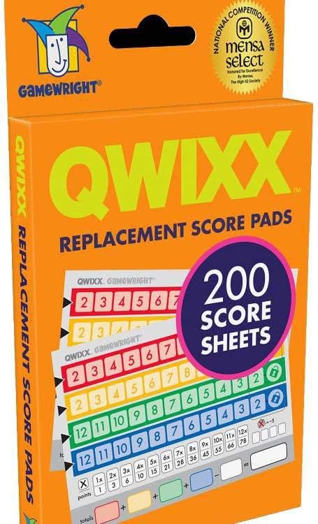 Qwixx Replacement Score Pads, 200 colorful sheets for the Qwixx dice game.