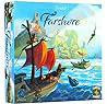 Everdell Farshore board game box featuring a red-sailed ship and green island.