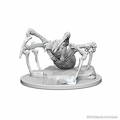 D&D: NMU: Phase Spider W1 unpainted miniature with long legs on a rocky base.