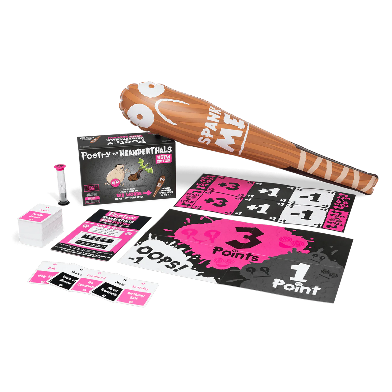 Poetry for Neanderthals NSFW edition with cards, timer, scoreboard, and inflatable SPANK ME club.