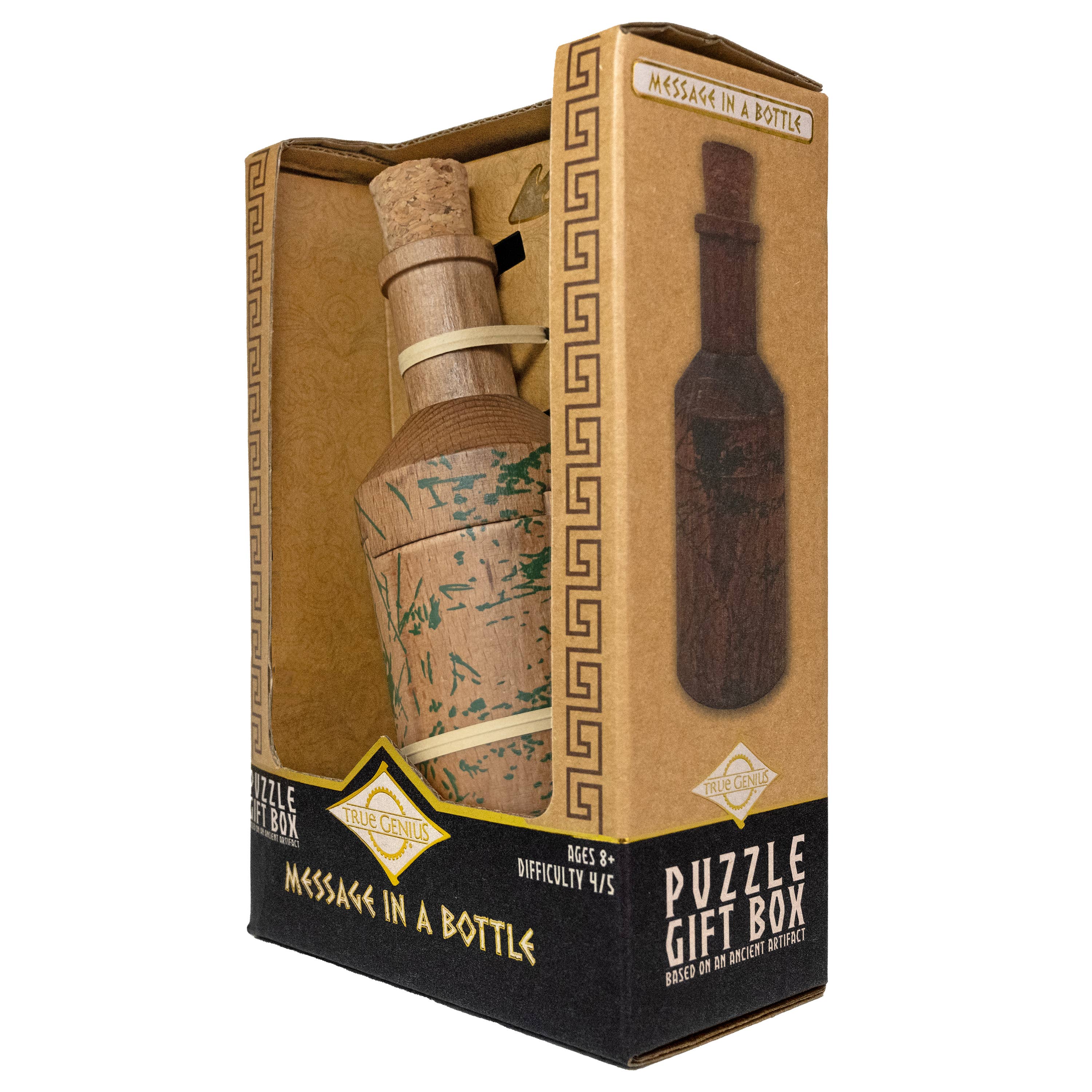 Message in a Bottle - Secret Puzzle Box, a wooden bottle puzzle presented in a cardboard box.