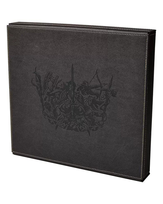 Dragon Shield RPG: Player Companion - Iron Grey black square dice tray with white stitching and embossed design.