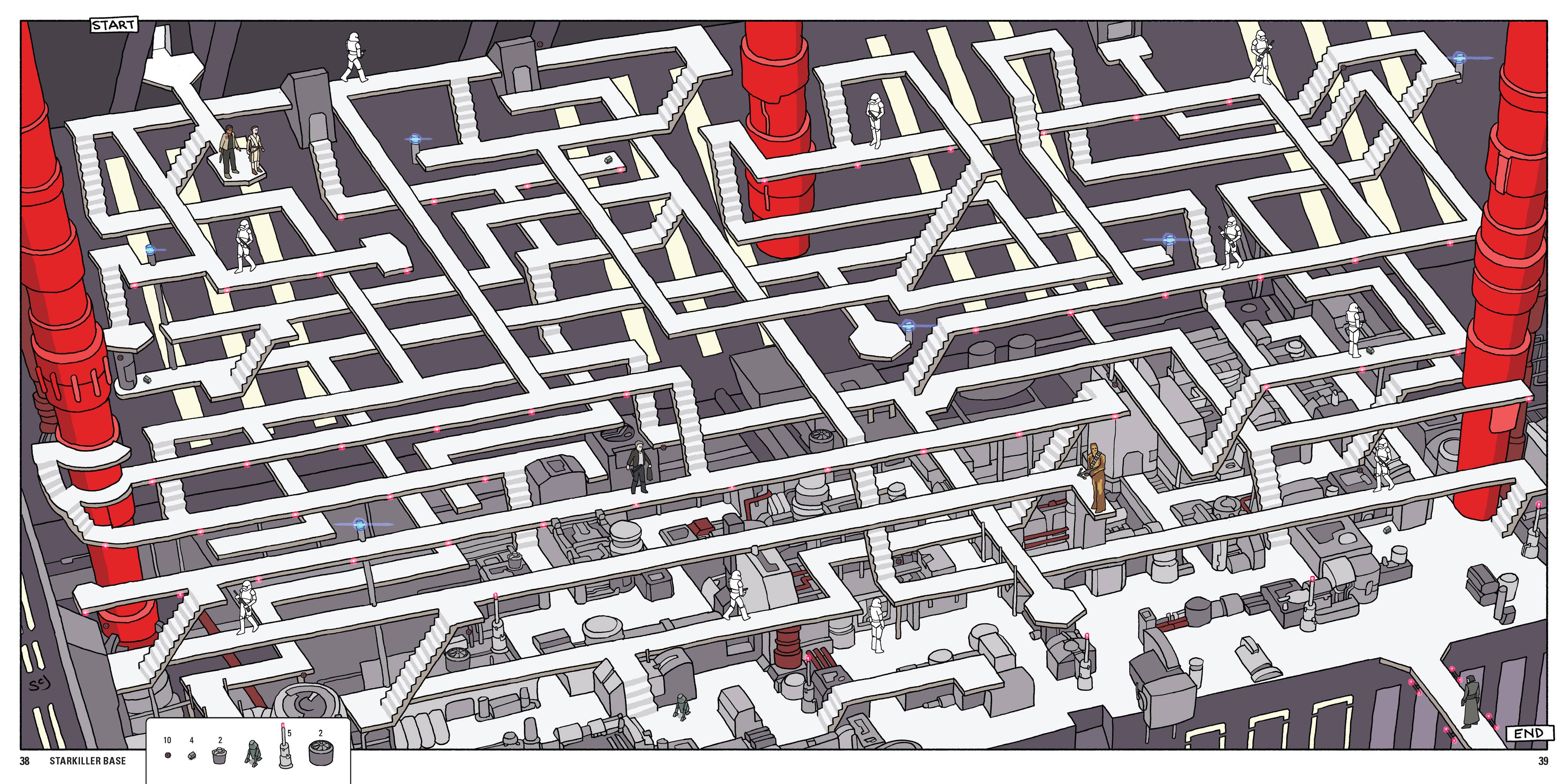 Star Wars Mazes book with illustrated mazes, red towers, pipes, and Star Wars-themed figures.