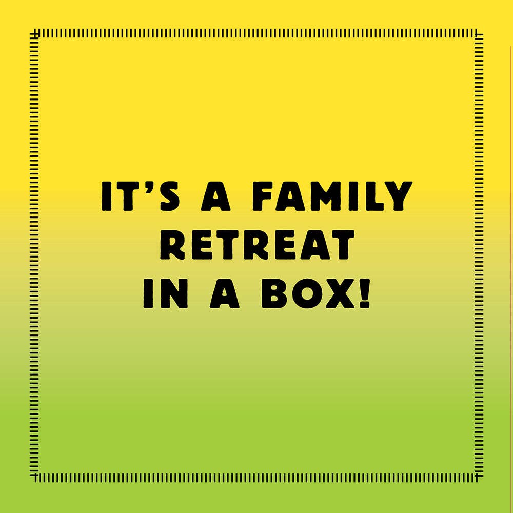 Spark Family Creativity—your family retreat in a box for screen-free fun, on yellow-to-green gradient background.