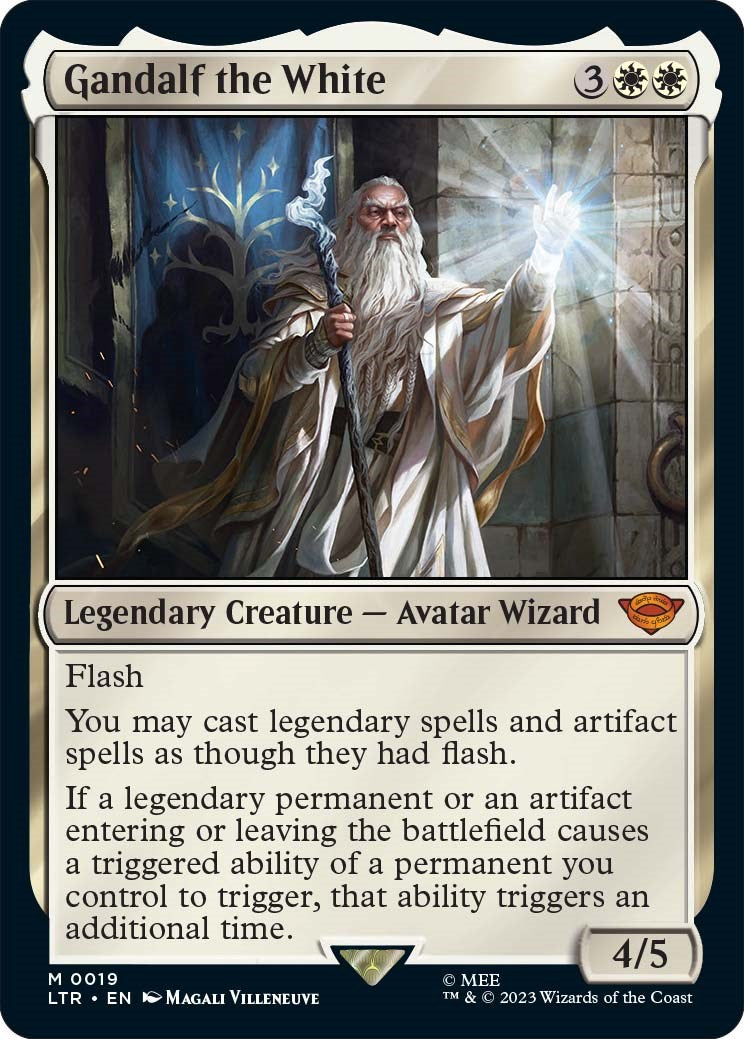 Gandalf the White [LTR - 19] Magic: The Gathering card featuring Gandalf with a glowing staff before stone doors.