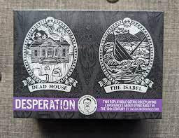 Box labeled Desperation featuring black and white art, for gothic storytelling roleplaying games.