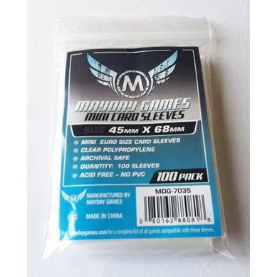 Mini Euro Card Sleeves, 45x68mm, pack of 100, dimensions 3 x 2.2 x 0.4 inches.