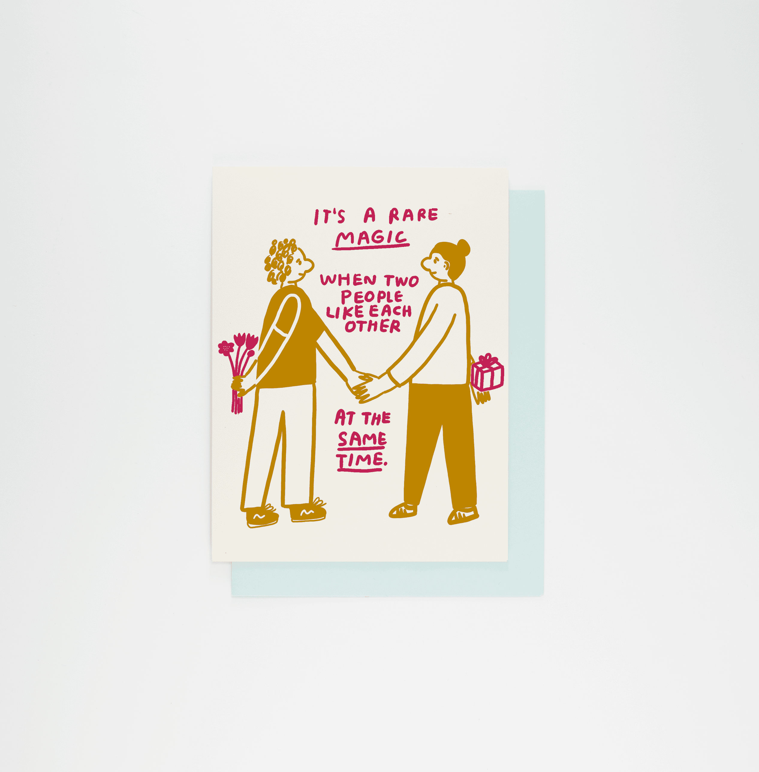 Rare Magic Card with two people holding hands, printed on archival card stock, includes matching Snocone envelope.