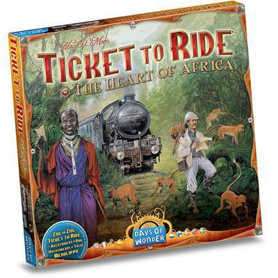 Ticket to Ride: Africa Map Collection 3 box cover featuring a train and explorers in a jungle.