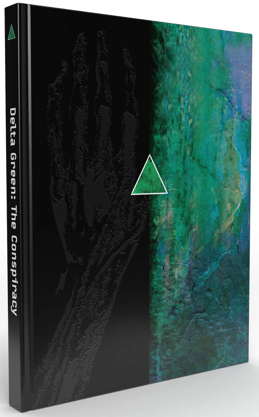 Delta Green: The Conspiracy book cover with dark skeletal hand and green abstract patterns.