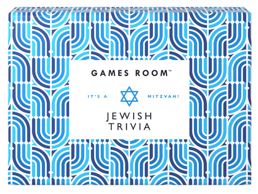 Jewish Trivia family game in blue patterned box with Star of David, by Games Room.