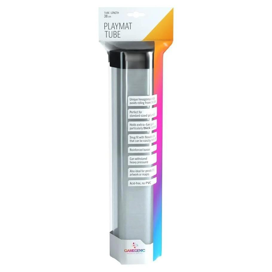 Clear Playmat Tube in packaging with label for playmat storage and organization.