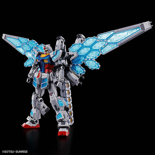 Entry Grade 1/144 RX-78F00/E Gundam model kit with blue feather unit.