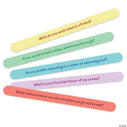 Shake Up The Conversation Friends Edition with five colorful question sticks for friendship-themed conversation.