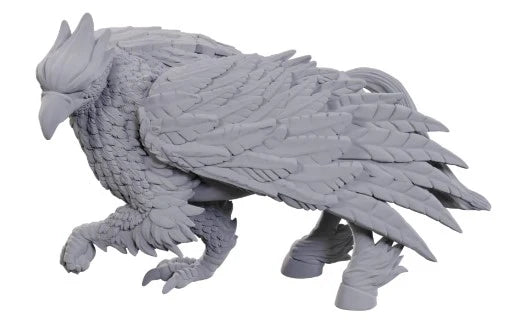Gray D&D Nolzur’s Marvelous Unpainted Miniatures W23 Hippogriff with large wings, feathers, and horse-like legs.