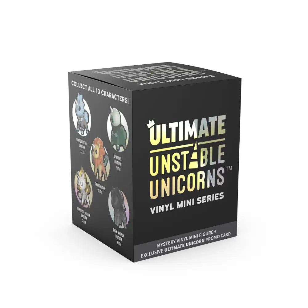 Unstable Unicorns Ultimate Vinyl Figure Blind Box containing collectible unicorn vinyl mini figures, black box variant.