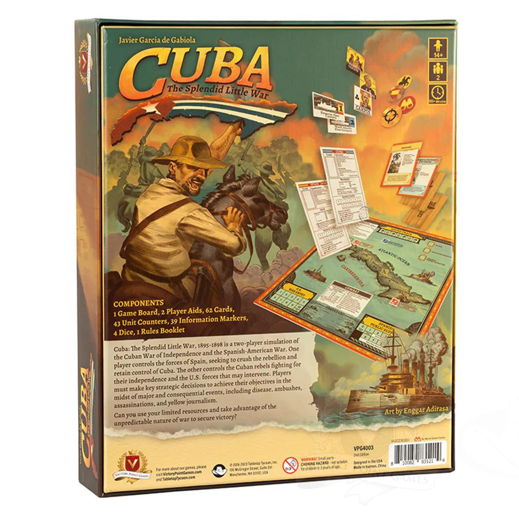 Back of Cuba The Splendid Little War 2nd Edition box with two-player Spanish-American War simulation description.