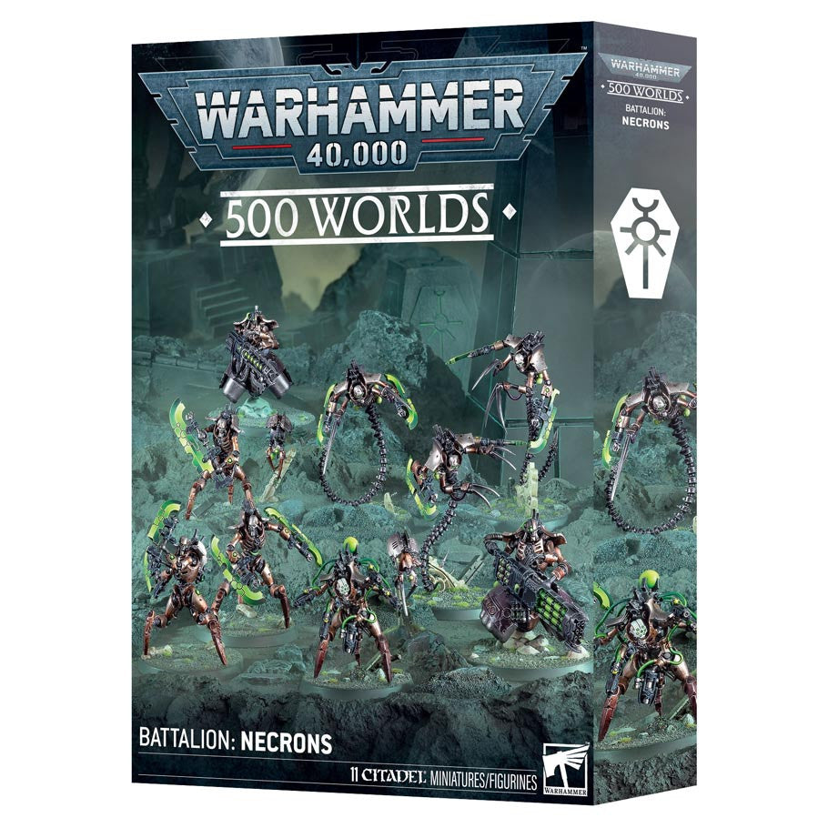 Warhammer 40,000 Necrons 500 Worlds Battalion with assembled and painted Necron miniatures.