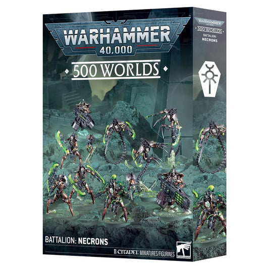 Warhammer 40,000 Necrons 500 Worlds Battalion with assembled and painted Necron miniatures.