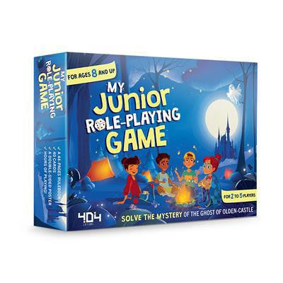 My Junior Role-Playing Game box for ages 8+, 2-5 players; features kids at a campfire by a castle on the cover.