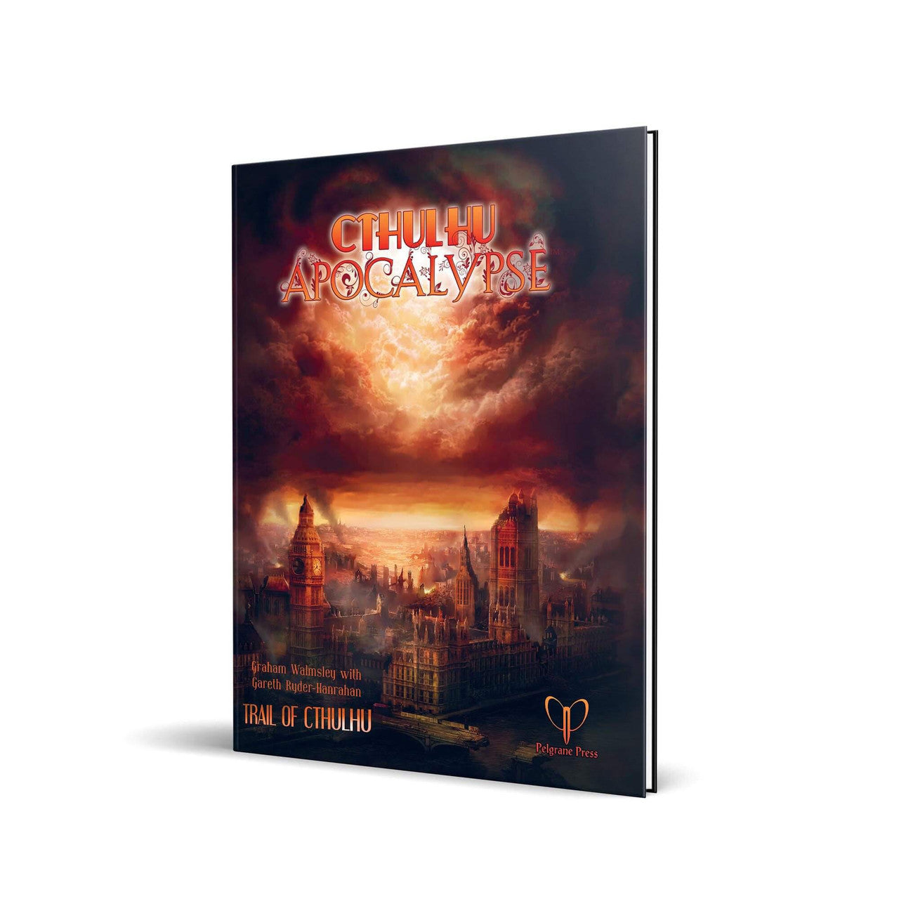 Cthulhu Apocalypse survival horror book with cover showing dark city and fiery sky.