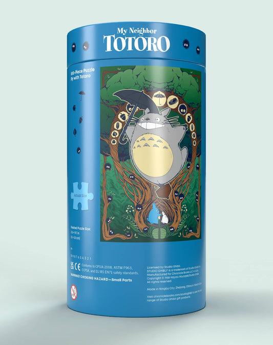 Studio Ghibli My Neighbor Totoro 500-piece puzzle, “Fly with Totoro” edition, packaged in a cylinder.
