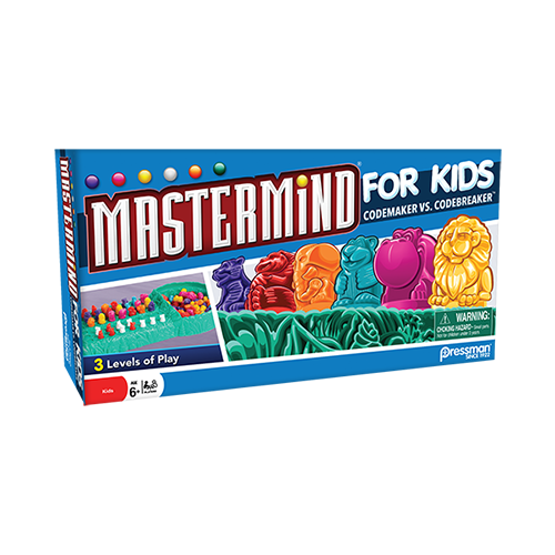 Mastermind for Kids logic game with colorful animal pieces, ages 6+, by Pressman.