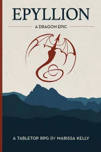 Epyllion book for the Dragonia tabletop role-playing game, cover shows dragon symbol above mountains.