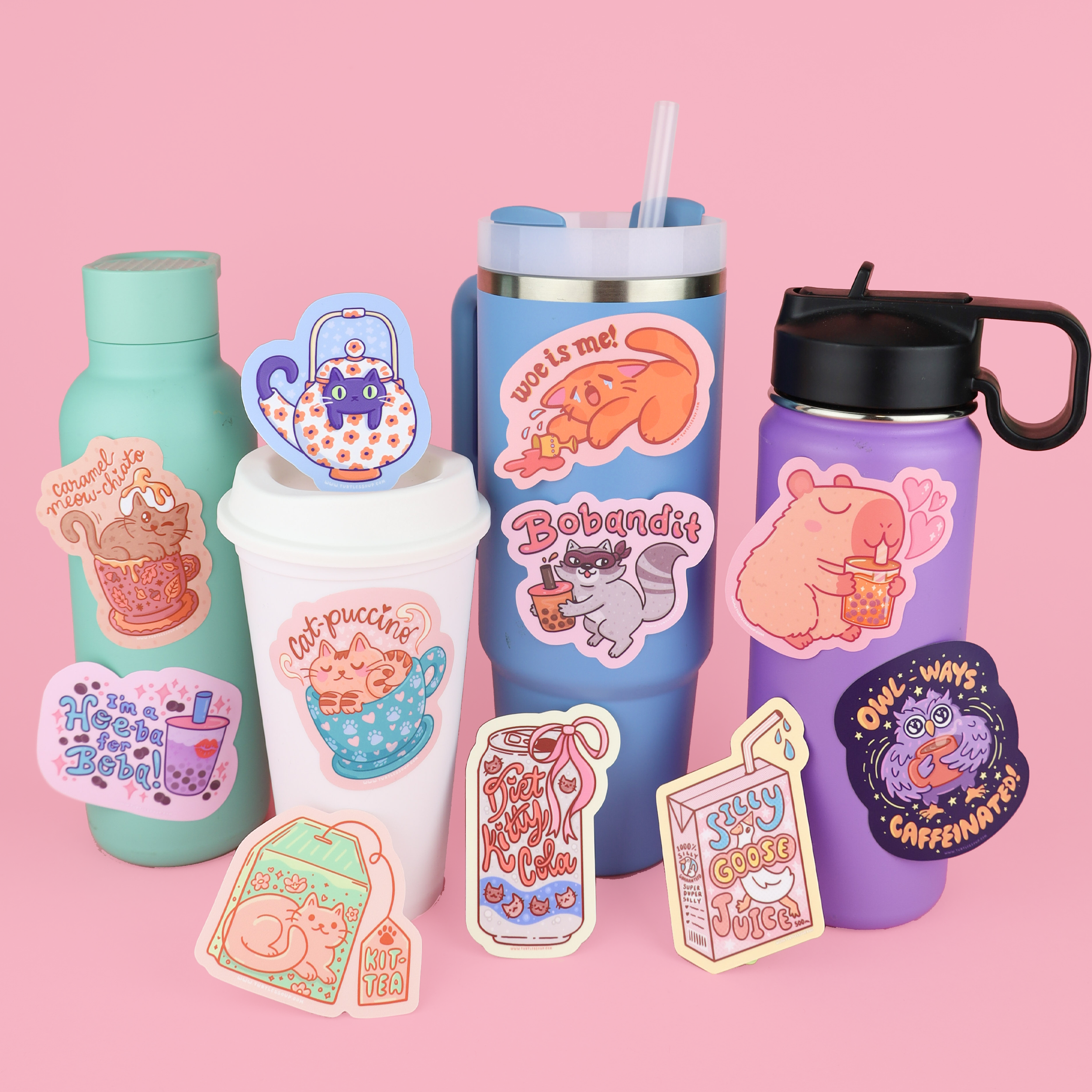 Kittea Teabag vinyl stickers featuring cat and kitten designs.