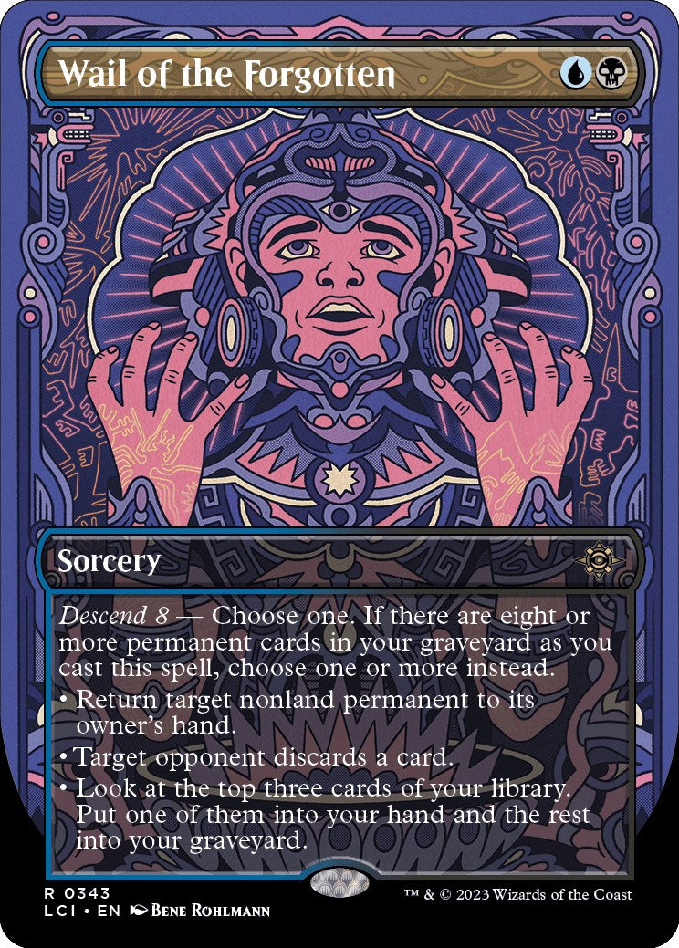 Wail of the Forgotten (Borderless) [LCI - 343] Magic card featuring a mystical figure on ornate borderless art.