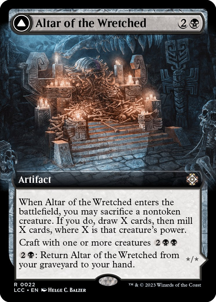 Altar of the Wretched (Extended Art) [LCC-22] Magic card featuring a gothic altar and Skeleton Horror illustration.
