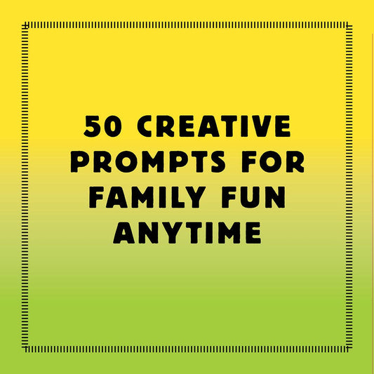 Spark Family Creativity card set—50 play prompts for screen-free family activities in yellow-green packaging.