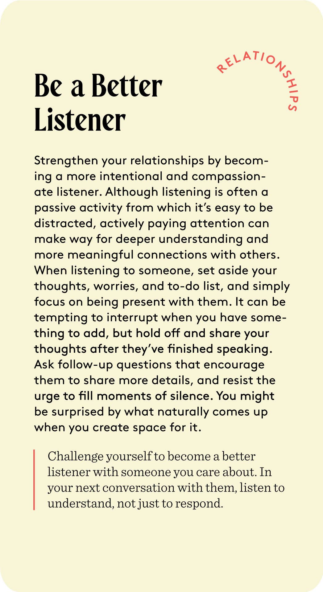 Pocket Therapy book on self-care tips for better listening and deeper relationships.