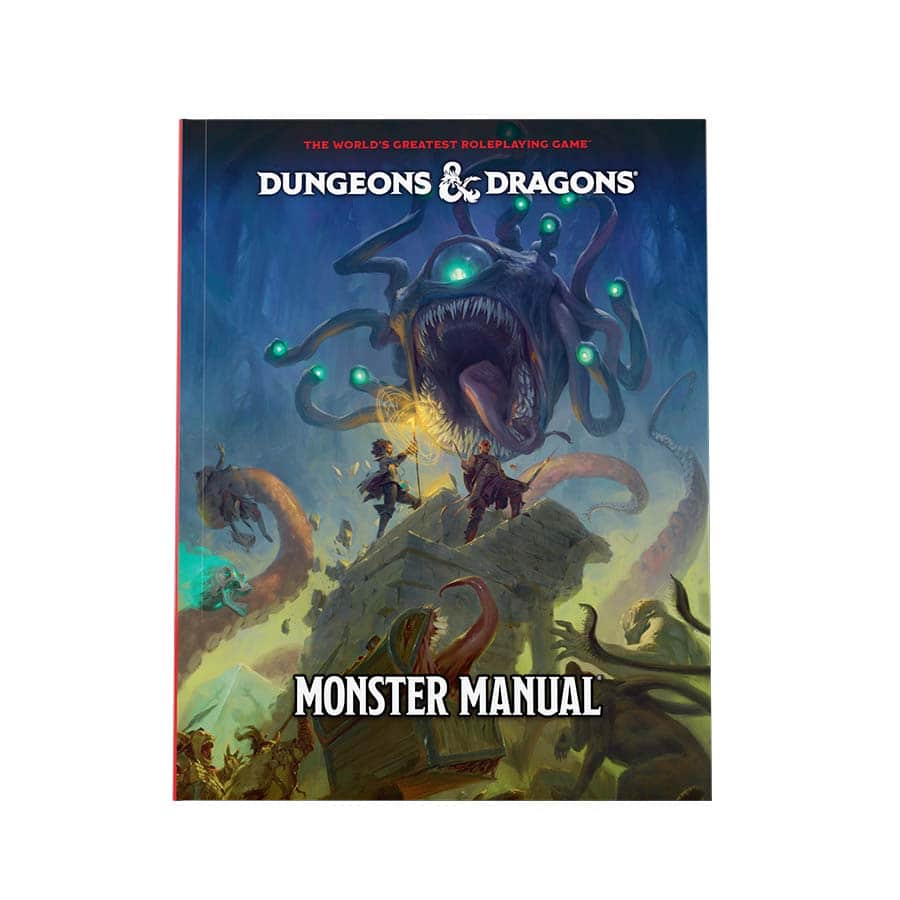 Dungeons and Dragons 2024 Monster Manual 5.5e cover with adventurers fighting a many-eyed monster.