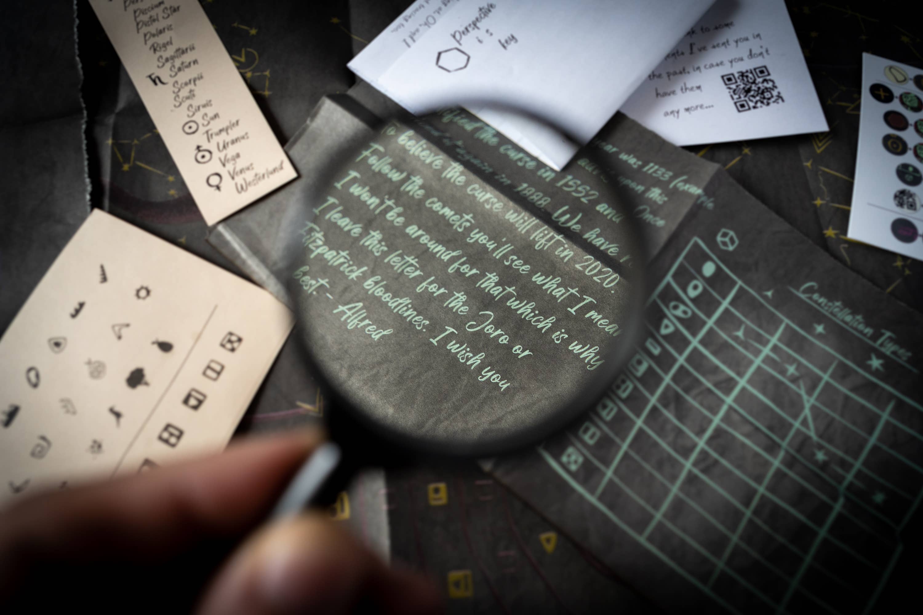 Family Secrets Series: Episode 12 - Bloodlines with a magnifying glass over handwritten notes.