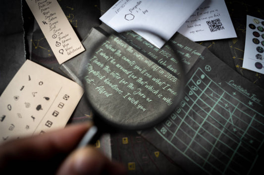 Family Secrets Series: Episode 12 - Bloodlines with a magnifying glass over handwritten notes.