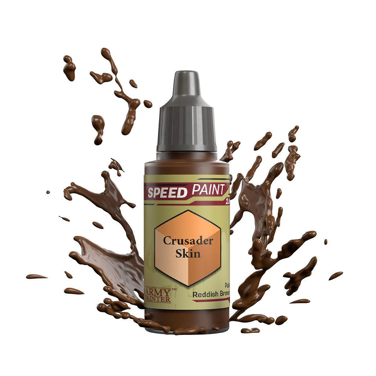 Army Painter Speedpaint Crusader Skin brown paint bottle on white background.