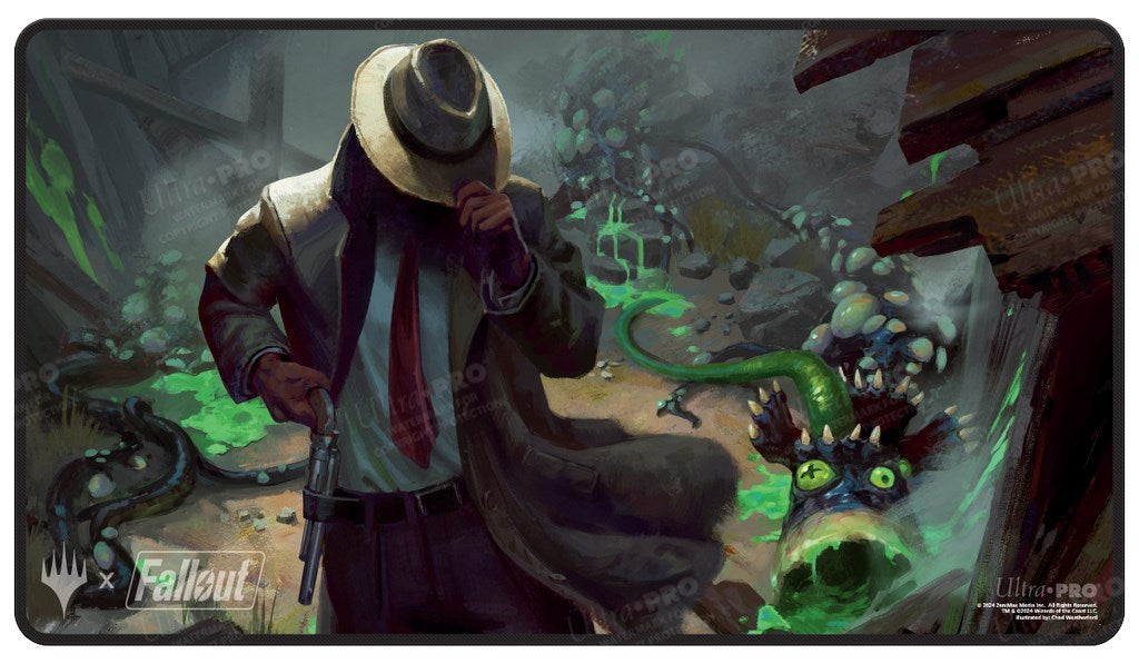 Fallout Mysterious Stranger Black Stitched Standard Gaming Playmat for Magic: The Gathering