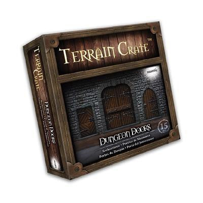 Terrain Crate: Dungeon Doors box containing fantasy door miniatures.