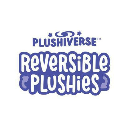Plushiverse Reversible Plushie logo in purple bubble letters on a white background.