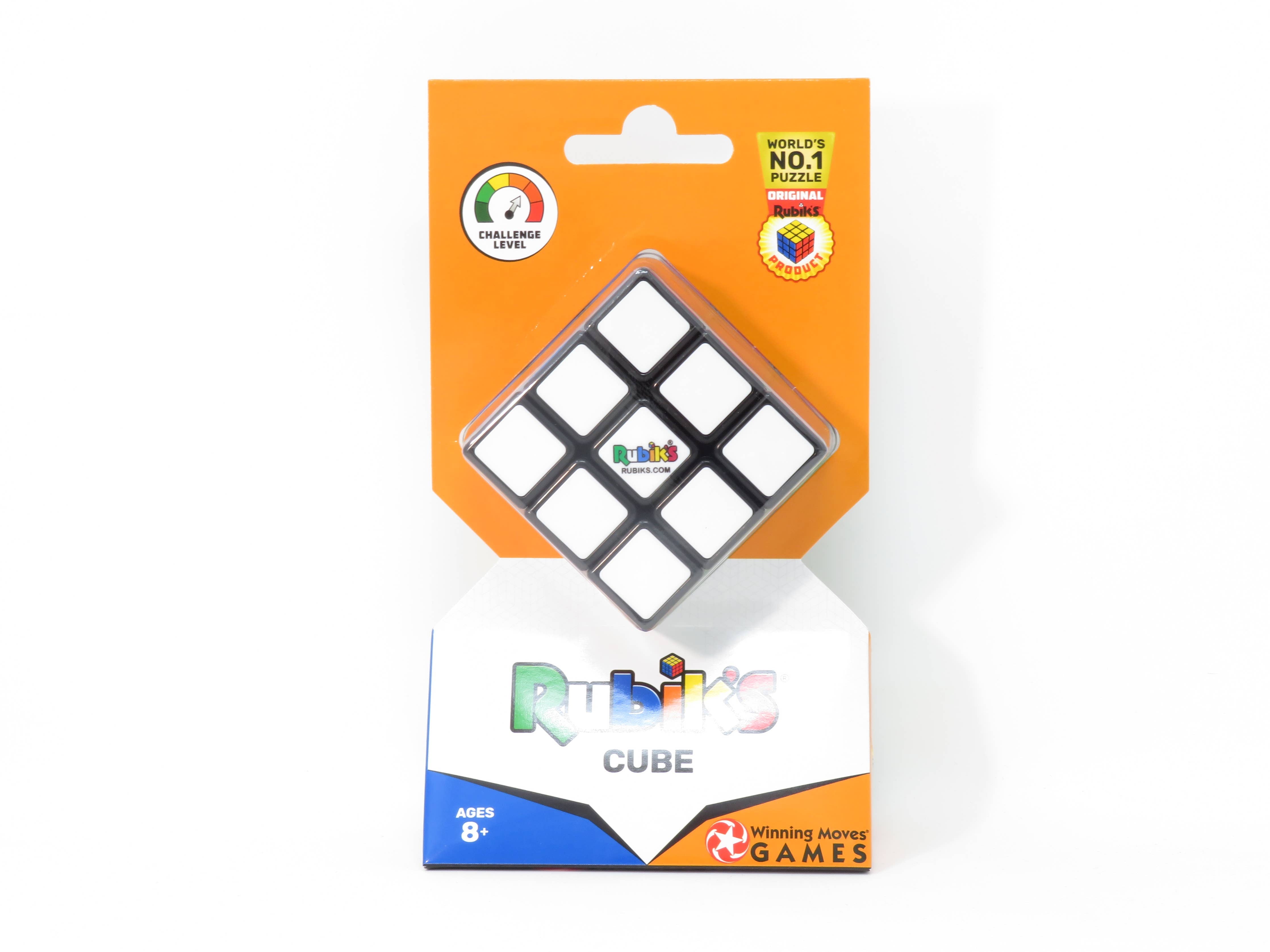 Rubiks Cube 3x3 with white stickers, labeled for ages 8+.