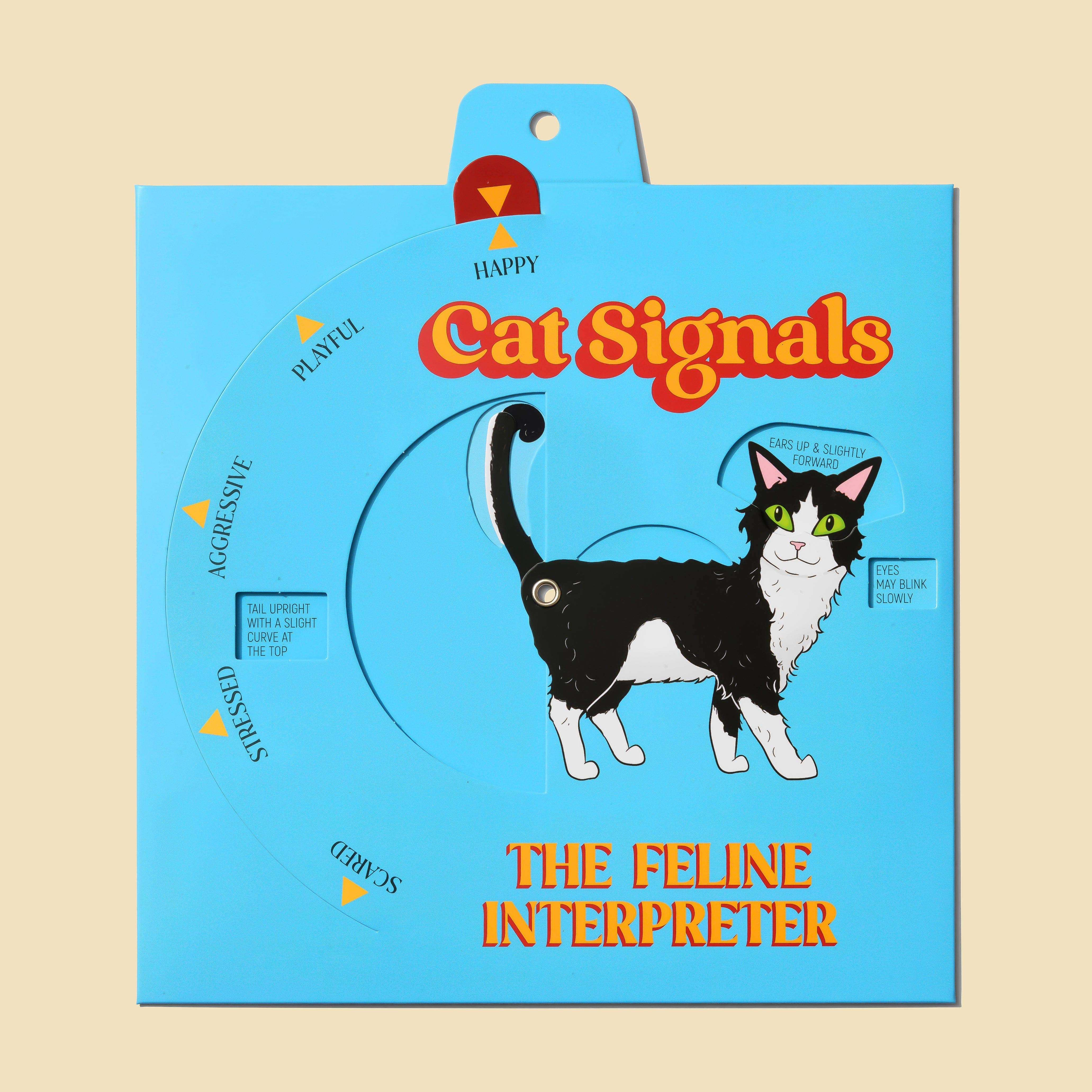 Cat Signals: The Feline Interpreter Wheel showing cat body language and mood interpretations.