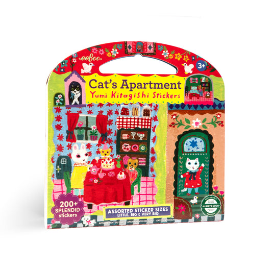 Cats Apartment Stickers featuring illustrated cats in a cozy room; for ages 3 and up.