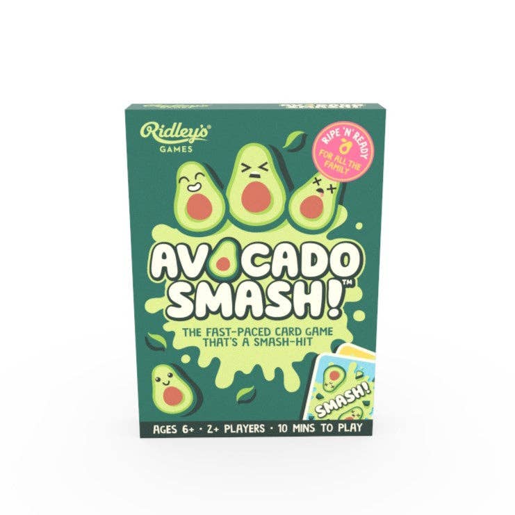 Avocado Smash Box card game for ages 6+, 2 or more players, 10 minute playtime.