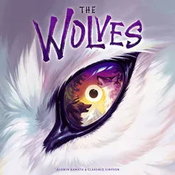 The Wolves board game box for 2-5 players, with title in bold purple text.