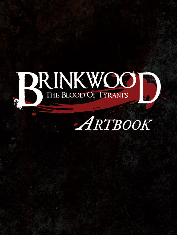 Brinkwood Artbook cover with white and red text on a dark textured background.